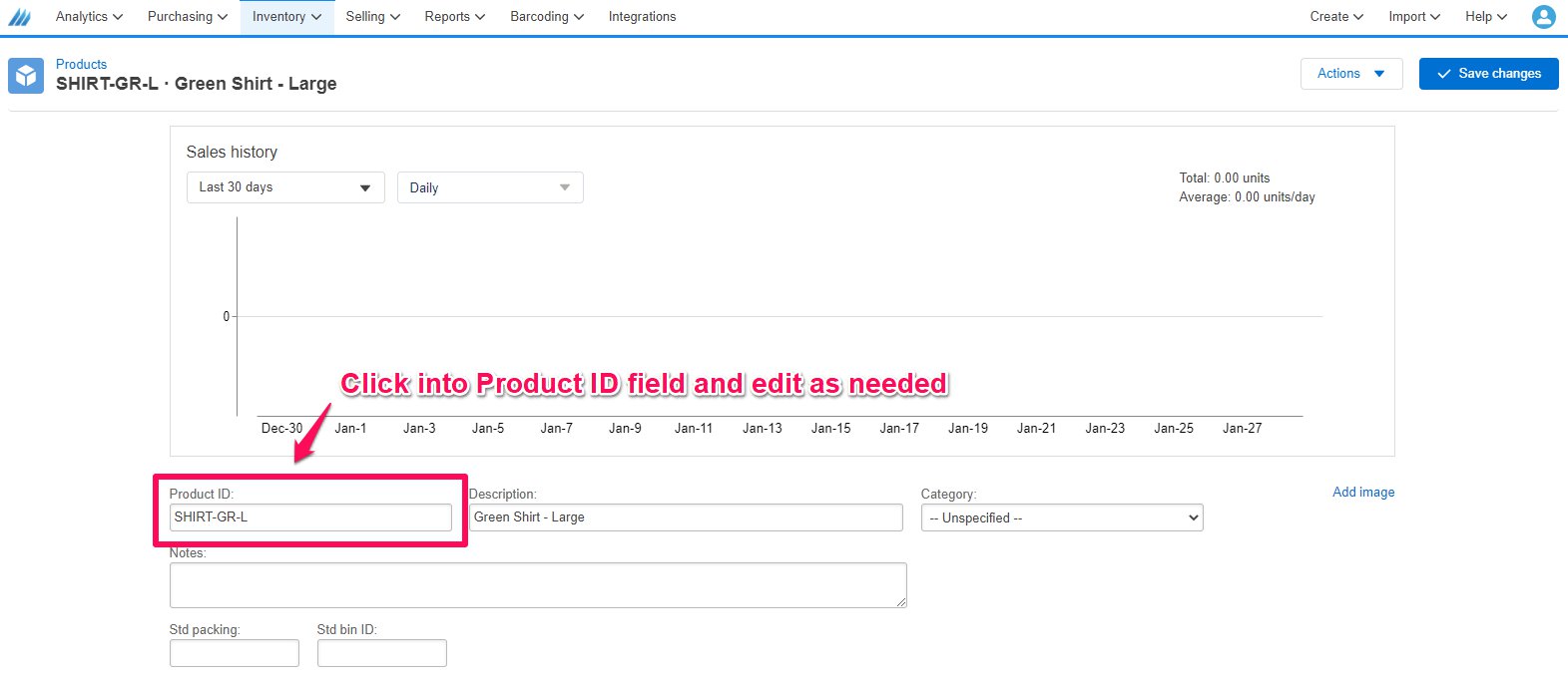 finale inventory predefined fields