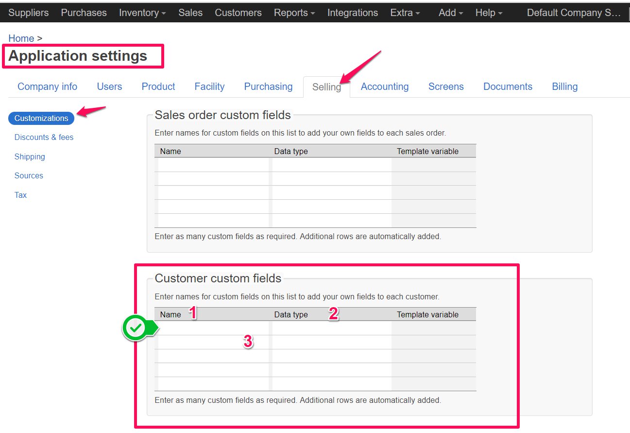 finale inventory predefined fields